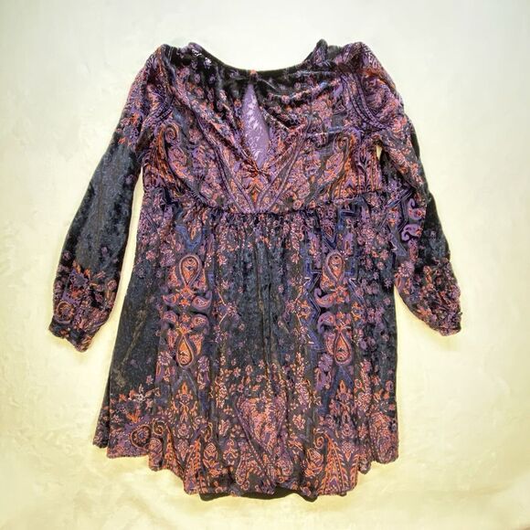 Free People Mini Dress Womens XS Mirror Mirror Black Combo Velvet burnout y2k - Picture 8 of 9